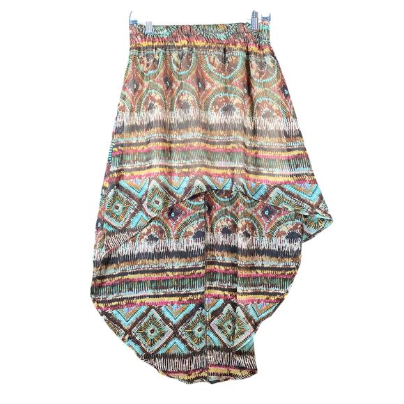 Wrangler Womens Skirt Multicolored Western Pattern Pull On Sheer High Low Large - Picture 1 of 11